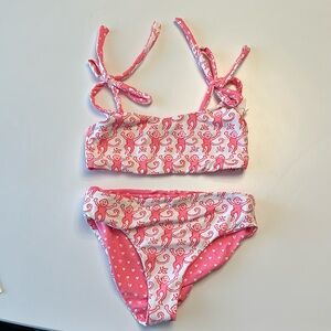 NEW Roller Rabbit Kids Monkey/Hearts Cora Reversible Bikini in Coral Size 10/12